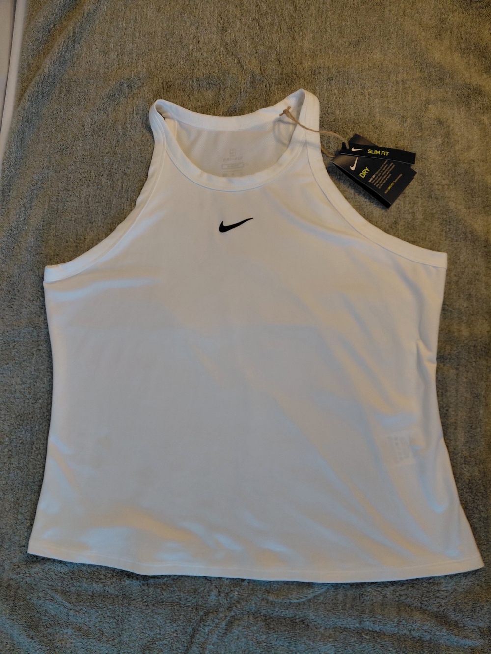 Nike White Dri-FIT Tank Top with Black Swoosh
